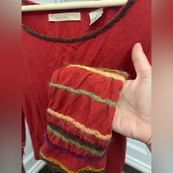 Anthropologie Sleeping on Snow Red Wool Blend Boho Sleeve Top - Size Small - Picture 3 of 4